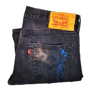 LEVI'S 501 Charcoal Button-Fly Straight Leg Distressed Bleach & Painted W34 L32